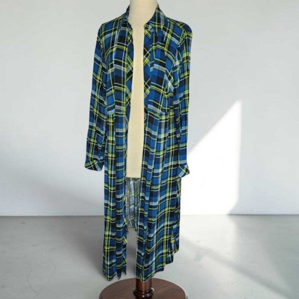 Torrid Plaid Challis Maxi Kimono Open Front Duster Long Sleeve Womens Size 2X